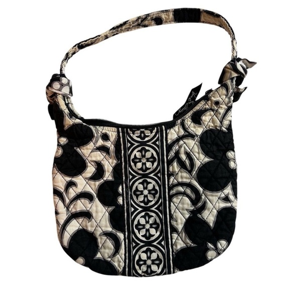 Vera Bradley Night & Day Floral Shoulder Bag Black White Casual Purse - Picture 2 of 6